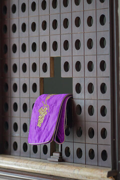 Confessional Booth Screen with Purple Stole