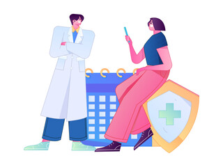 Fototapeta premium Medical characters fighting the epidemic flat vector concept operation hand drawn illustration 