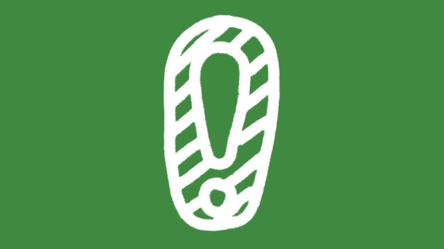 White striped exclamation mark alert hand-drawn cartoon graphic with chalk outline textured important notice warning icon isolated on green screen background for school classroom punctuation lesson.