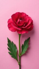 Obraz premium Carnation viewed from above, message card on pink, flat lay, bloom, petals