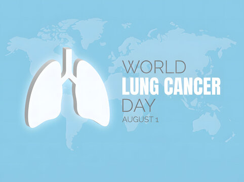 Illustration of Lungs with World Lung Cancer Day Awareness Text on Blue Background