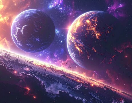 Cosmic nebulae, planets ignite