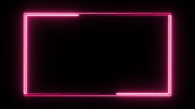 Glowing neon pink rectangular frame with vibrant light effect on dark black background for futuristic technology