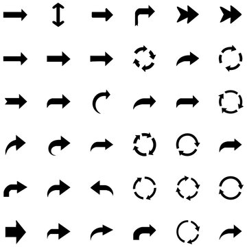 Diverse collection of arrow icons, including curved and circular arrows as transparent