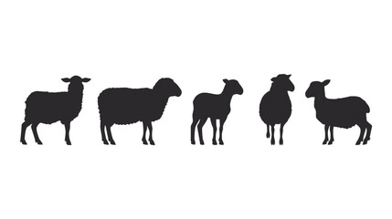 Obraz premium Diverse sheep silhouettes standing in a line against a white background.