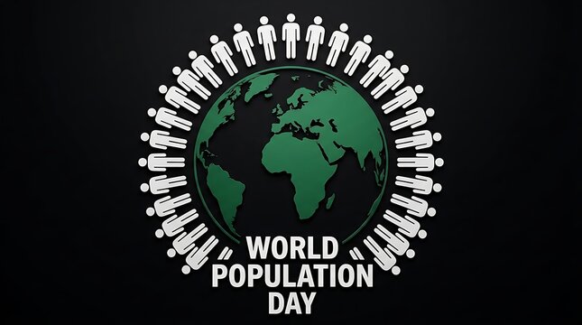 Creative world population day illustration with people icons surrounding a globe design