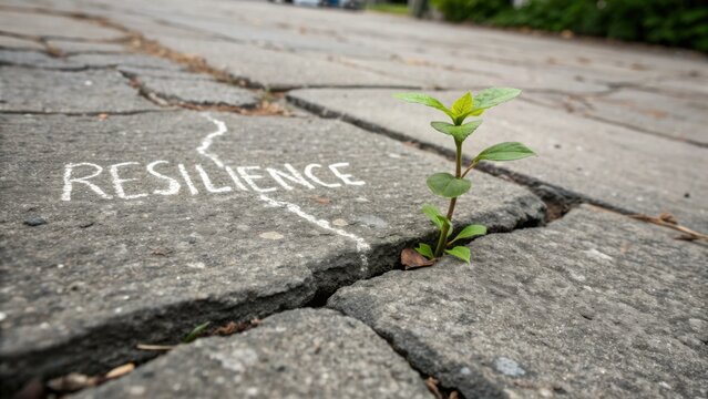 Inspirational Growth Symbolizing Resilience Through Nature&rsquo;s Persistence in Urban Environment with Cracked Pavement