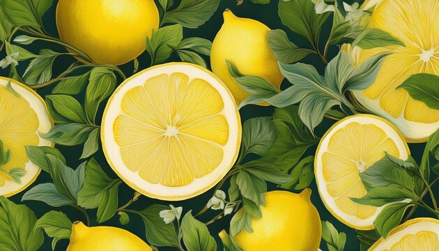yellow lemon and ivy pattern generative ai