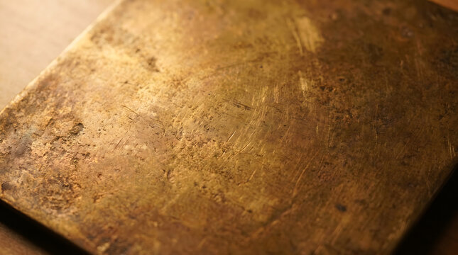 Worn vintage brass metal plate surface with scratches and aged texture