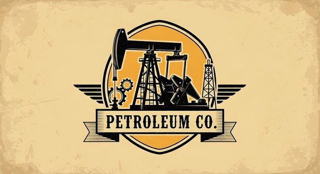 Industrial oil pump jack silhouette emblem vintage style