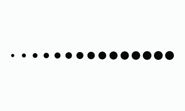 Row of black circles in horizontal arrangement on white background creating dotted divider or progress bar element for minimal digital interface designs and modern infographic layouts.