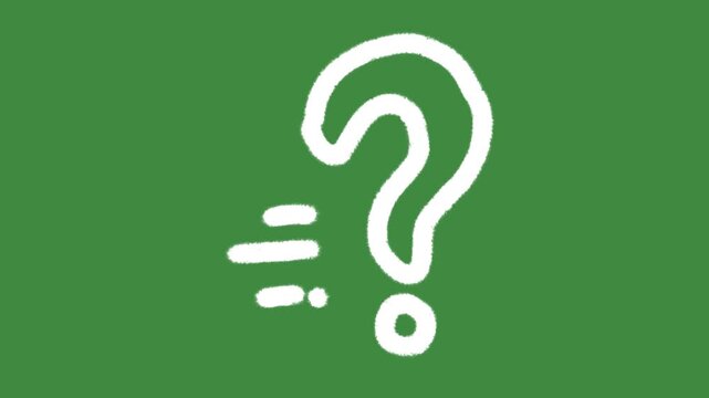 Fast question mark help desk hand-drawn cartoon graphic with chalk outline motion FAQ problem solving icon isolated on green screen background for school classroom quiz lesson line art element concept