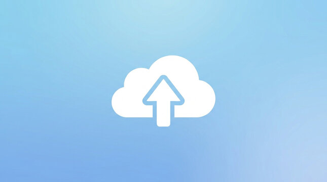 Cloud data upload arrow icon minimal blue technology internet storage connection digital network communication symbol information transfer online background graphic flat design modern software
