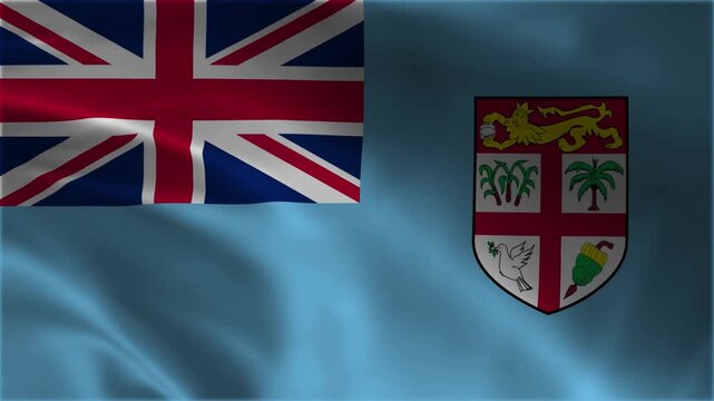 Fiji Flag Waving: Realistic Fabric Texture Loop Video of Fijian National Emblem with Coat of Arms and Union Jack, South Pacific Oceania Island Country Identity, Suva Celebration Motion Background