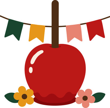 Ilustra&ccedil;&atilde;o minimalista de ma&ccedil;&atilde; do amor Festa junina, S&atilde;o Jo&atilde;o com bandeirinhas e flores