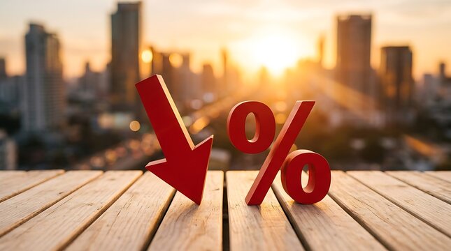 Inflation and Economic Crisis Concept with Red Down Arrow and Percent