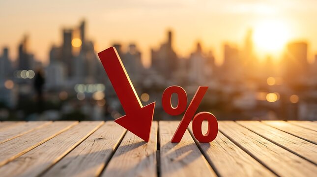 Economic Crisis Concept with Red Downward Arrow and Percentage Sign