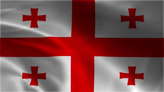 Georgia Flag Waving: Realistic Fabric Texture Loop Video of Georgian National Emblem with Five Crosses, Caucasus Country Identity, Tbilisi Celebration Independence Day Event Motion Background Graphic