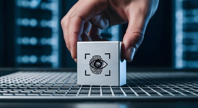 Biometric security cube fingerprint scan and data protection concept