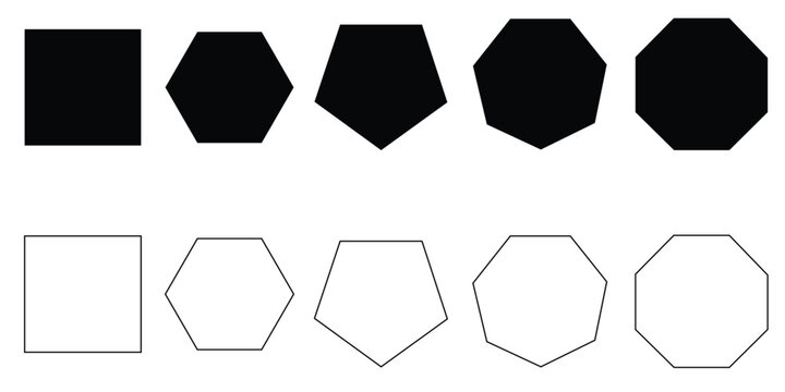 quadrangle, pentagon, hexagon, octagon icon. vector geometry pentagonal, hexagonal, octagonal polygon. five, six, eight sided polygon lines, vector