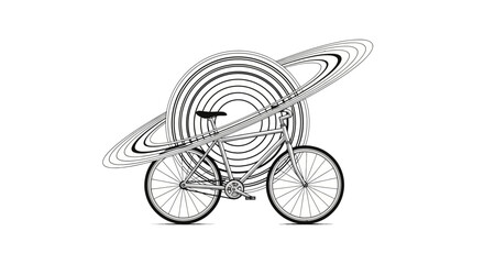 Surreal Bicycle with Planetary Rings on White Background © Bak