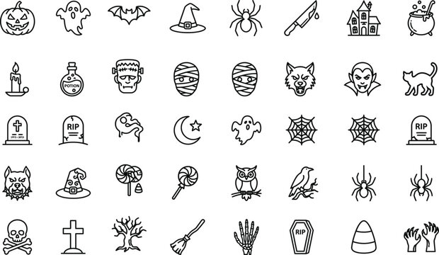 Halloween day icons and symbols for decoration and design