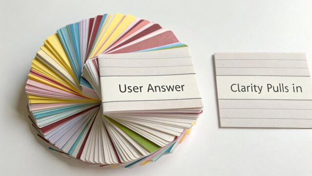 Colorful index cards with user response and clarity message for effective communication and learning strategies in education