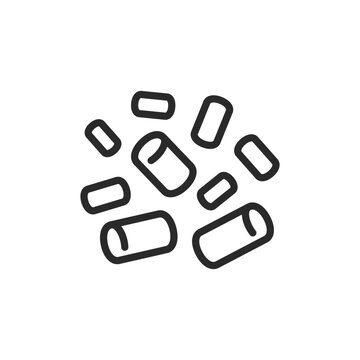 Wood pellets, linear icon. Pellet litter and biomass granules. Line with editable stroke.
