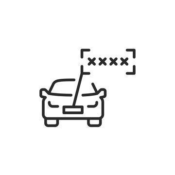 License plate recognition, linear icon. Automatic vehicle number plate detection. Line with editable stroke.