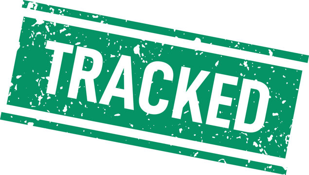 Green 'tracked' stamp graphic logistics shipping package monitoring and delivery confirmation