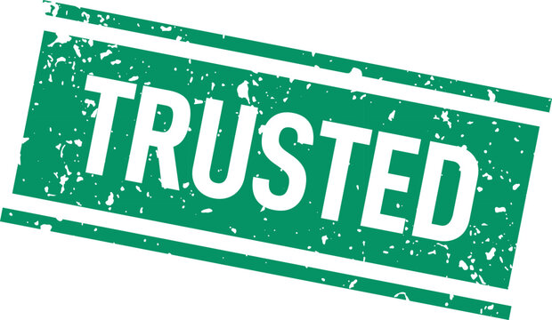 Trusted stamp graphic blue rectangular seal for reliability security and confidence branding