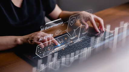 ai governance transparency legal policy privacy.Professional managing AI governance and ethics on a...