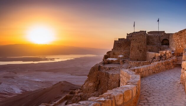 beautiful sunrise over masada fortress the ruins of the palace of king herod masada sunrise morning sky in dead sea region israel