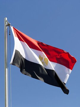 National Flag of Egypt Waving on a Flagpole