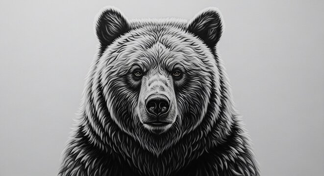 Close-up portrait of a grizzly bear on gray background