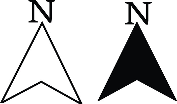 Minimalist north arrow icon. Travel mobile app interface design. Digital compass pointer graphics. Waypoint orientation status symbols 
