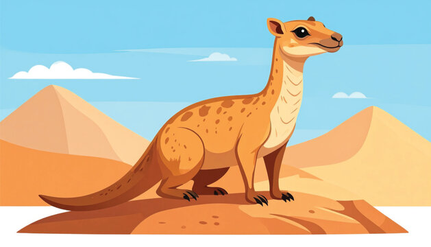Cartoon kangaroo standing on rock formation.