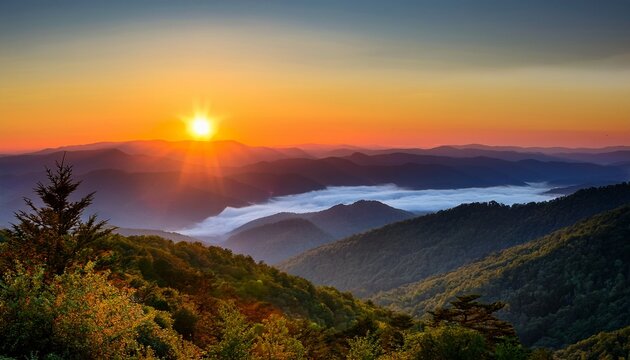sunrise in the smoky mountains viewed from an overlook along foothills parkway just outside townsend tennessee