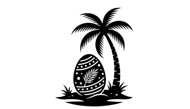 Tropical easter egg silhouette icon with palm tree vector graphic