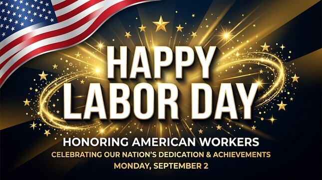 Happy labor day honoring american workers with festive fireworks and flag celebration