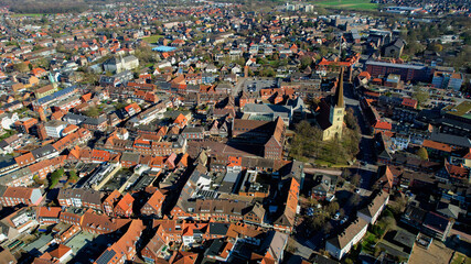 Obraz premium Aerial view around the old town of the city Dülmen in Germany on a sunny late winter morning