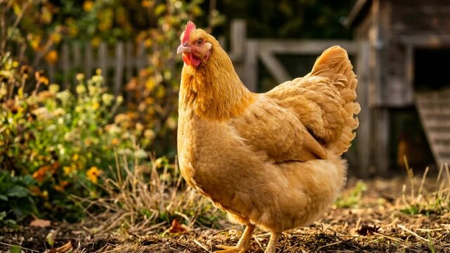buff orpington chicken close up golden light england video