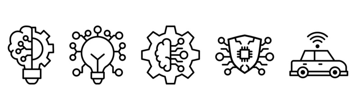 Smart automotive network and cybersecurity infrastructure management icon set