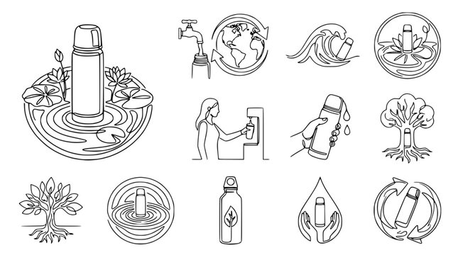 Reusable Water Bottle Icons: Eco-Friendly Hydration & Sustainability