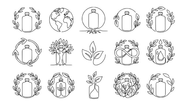 Eco-Friendly Bottle Icons: Nature, Recycle, Earth, Organic, Sustainable