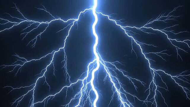 Realistic lightning strike lightning bolt flashing over black background, powerful electric thunderstorm energy discharge animation visual effect, dramatic atmospheric storm