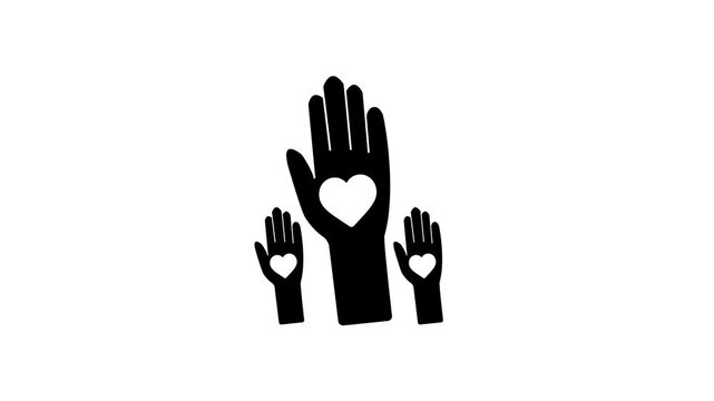Animated hands holding hearts icon. Volunteerism movement icon animation.Raised hands volunteering icon animation.