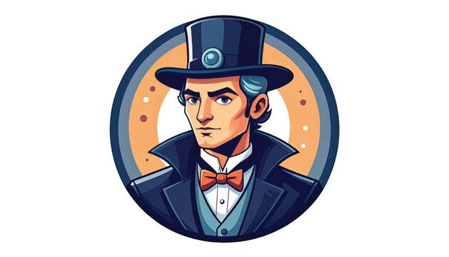 Cartoon man in top hat portrait.