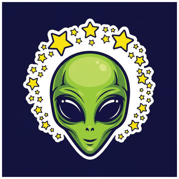 Green Alien Face with Big Eyes 1.