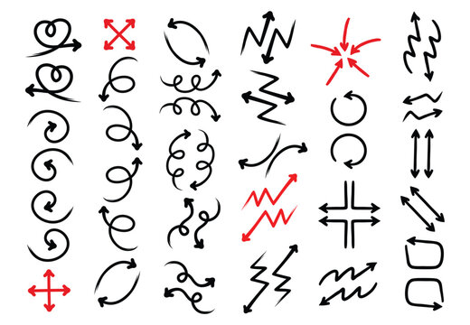 Hand Drawn Arrow Vector Set Dynamic Flow & Directional Doodle Arrows, Curved, Spiral & Movement Icons Collection